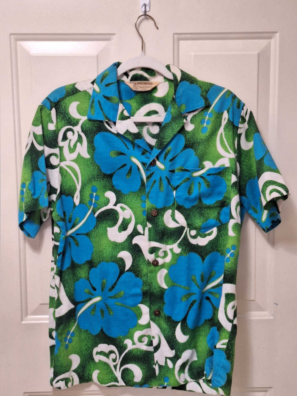 Vtg 60s Royal Hawaiian Barkcloth Aloha Shirt Men's Med Tiki  Hibiscus